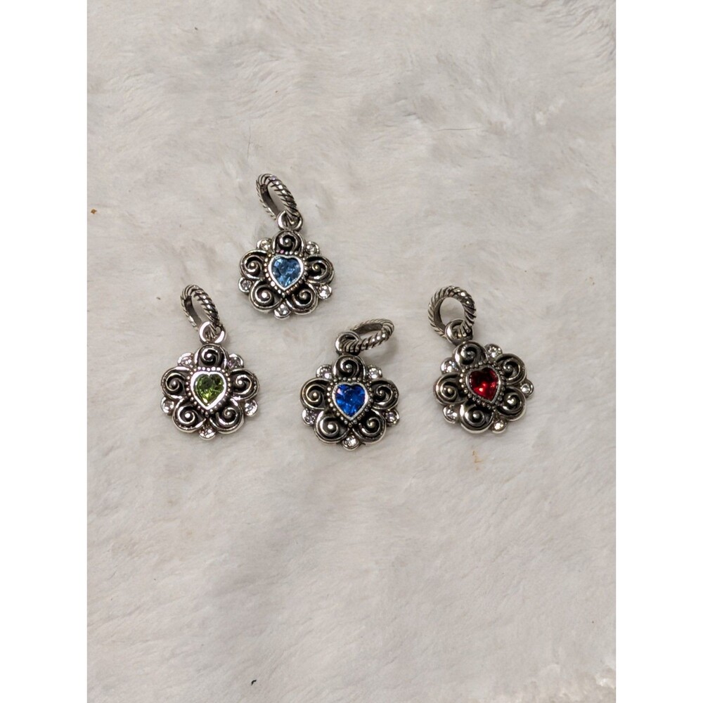 Vintage Brighton Style Heart Birthstone Charm Pendants Lot of 4 Twisted Rope